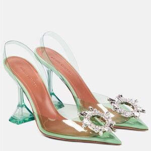 RE-LIST - Amina Muaddi Begum Glass Slingback Pumps in Mint